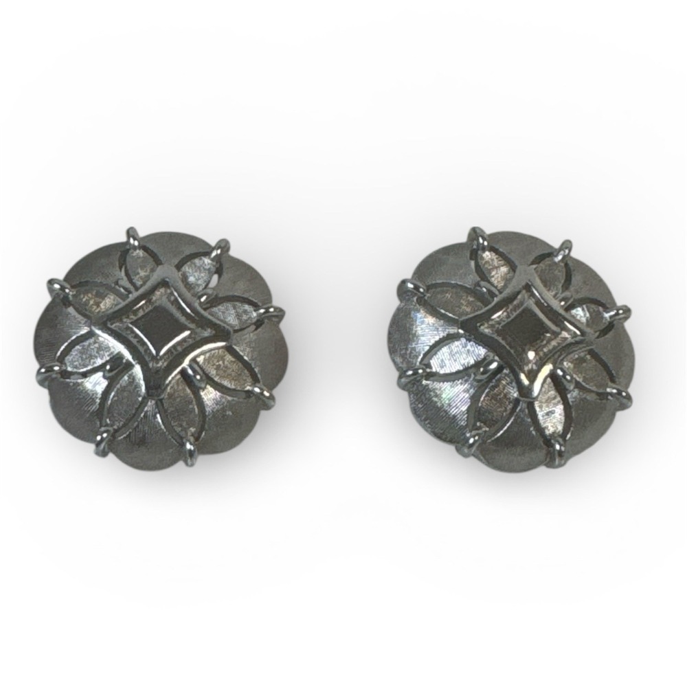 Vintage Crown Trifari Silver Clip Earrings